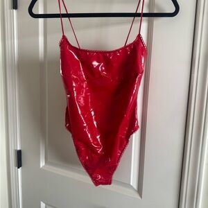 SKIMS Glossy Red Bodysuit